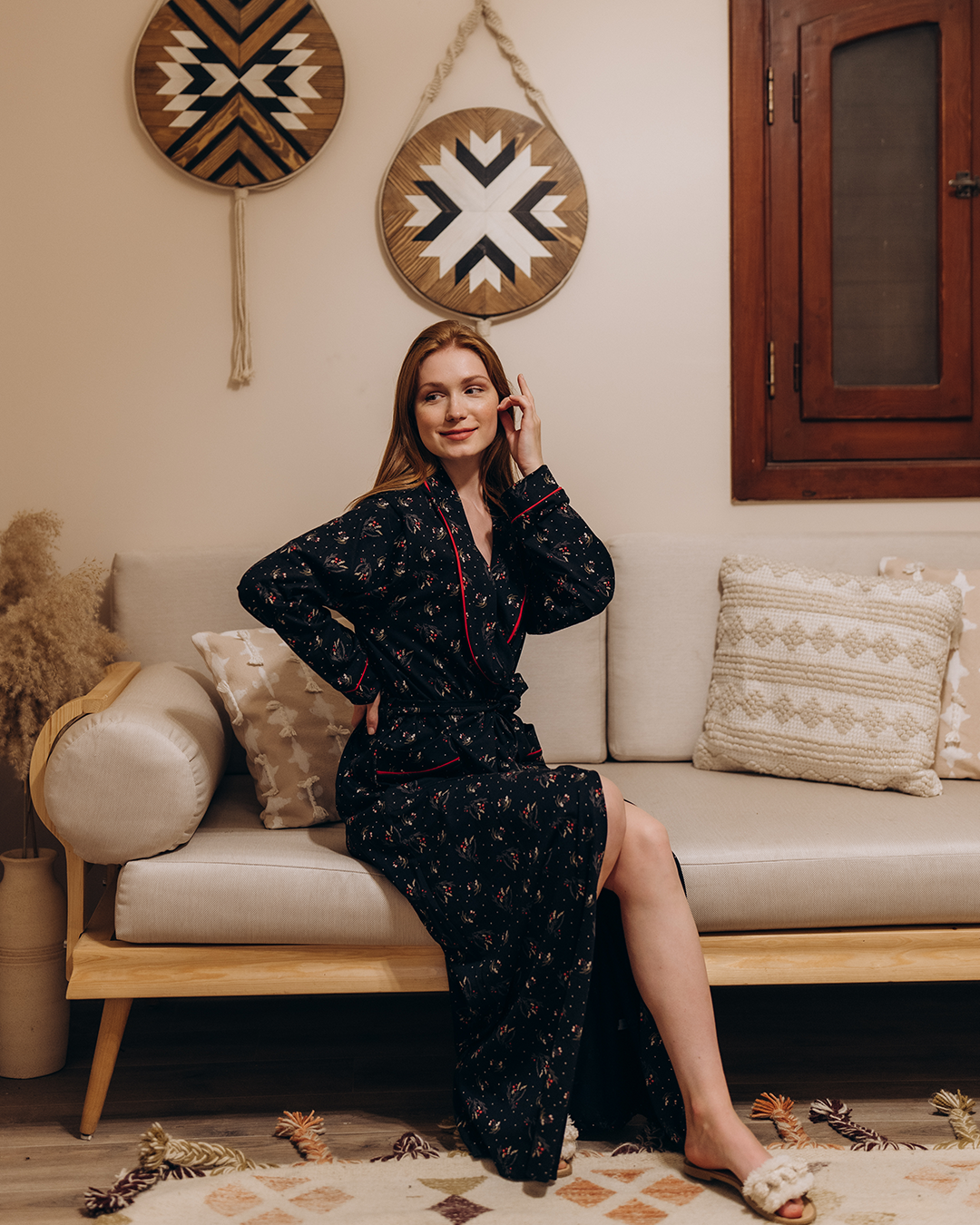 Women's robe, cool rotary shawl, long branches
