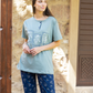 Women's pajamas, half sleeves, polo pants, branches