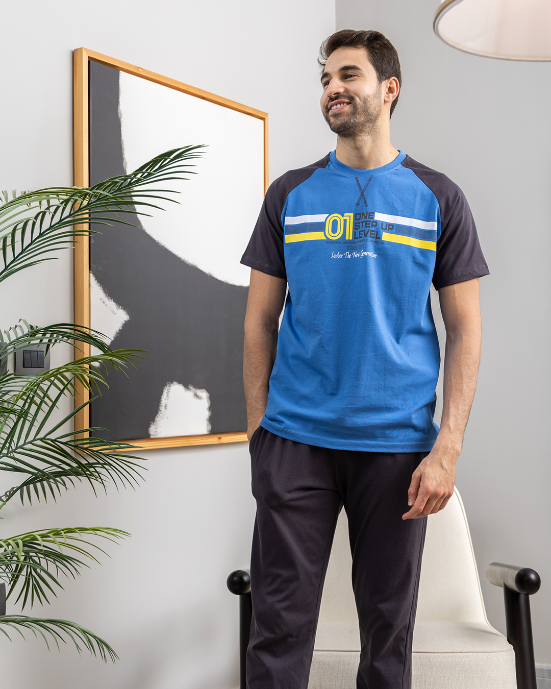 Men's pajamas, half sleeves, trousers