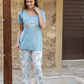Women's pajamas, half sleeves, leafy pants
