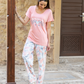 Women's pajamas, half sleeves, leafy pants