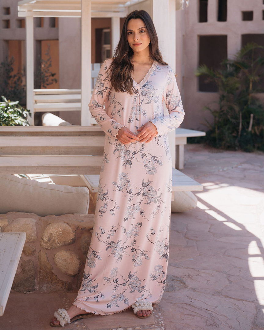 كم طويل ورد V قميص حريمي