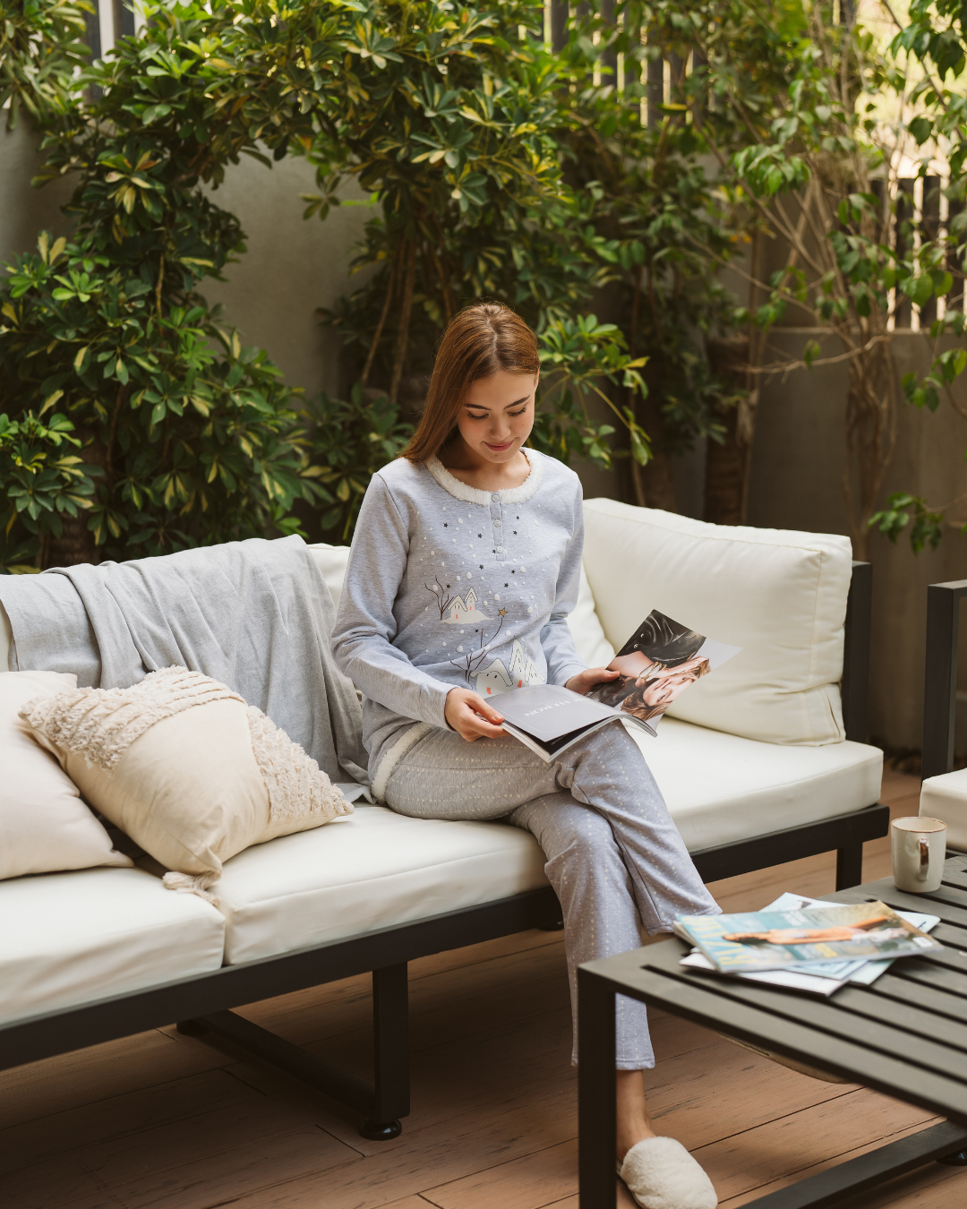 home بيجامه حريمي طويل كم طويل طباعة بيت