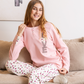Love Women's Long Sleeve Pajamas with Hearts Print + Embroidery