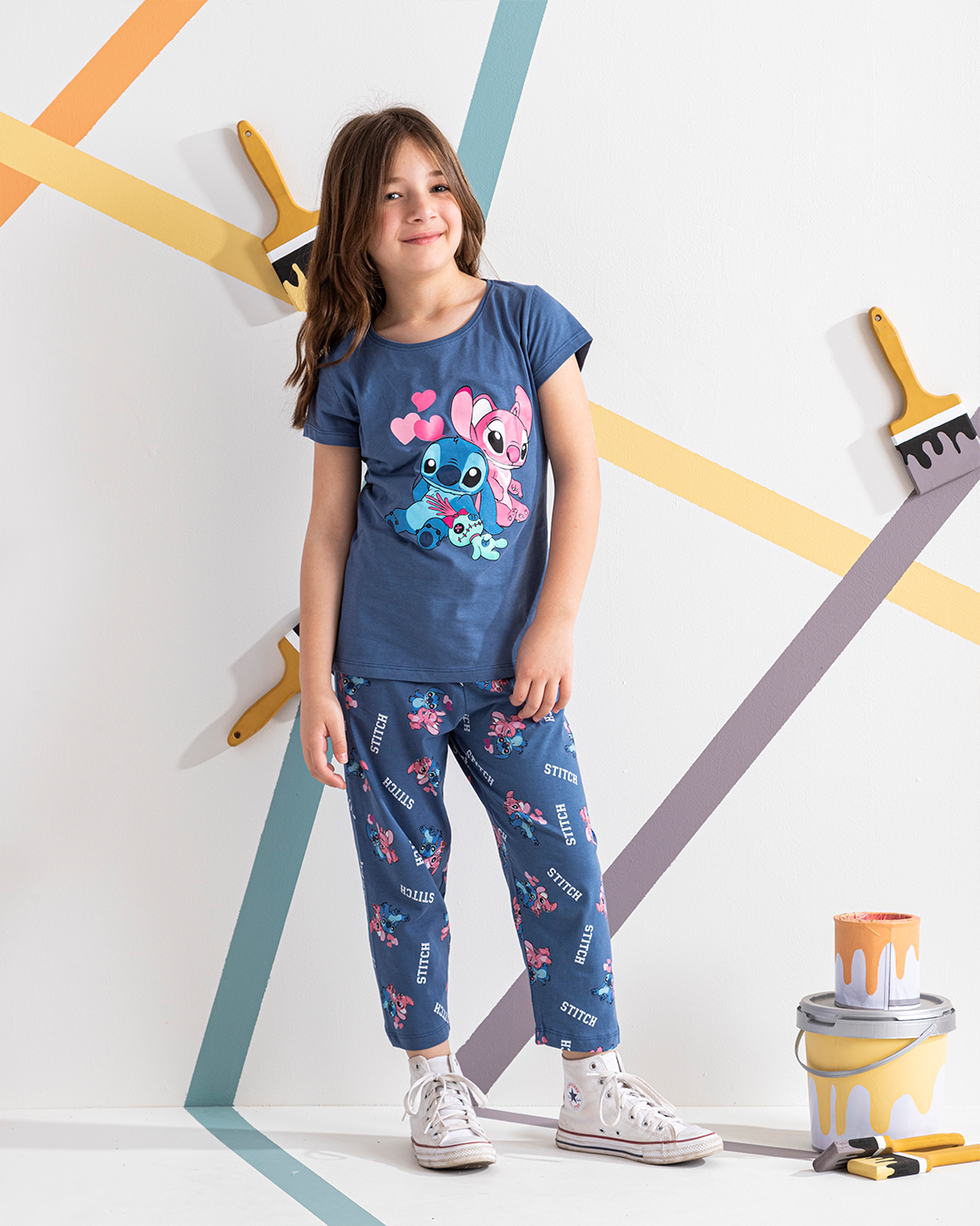 My girls' pajamas, half sleeves, pintacore stitch