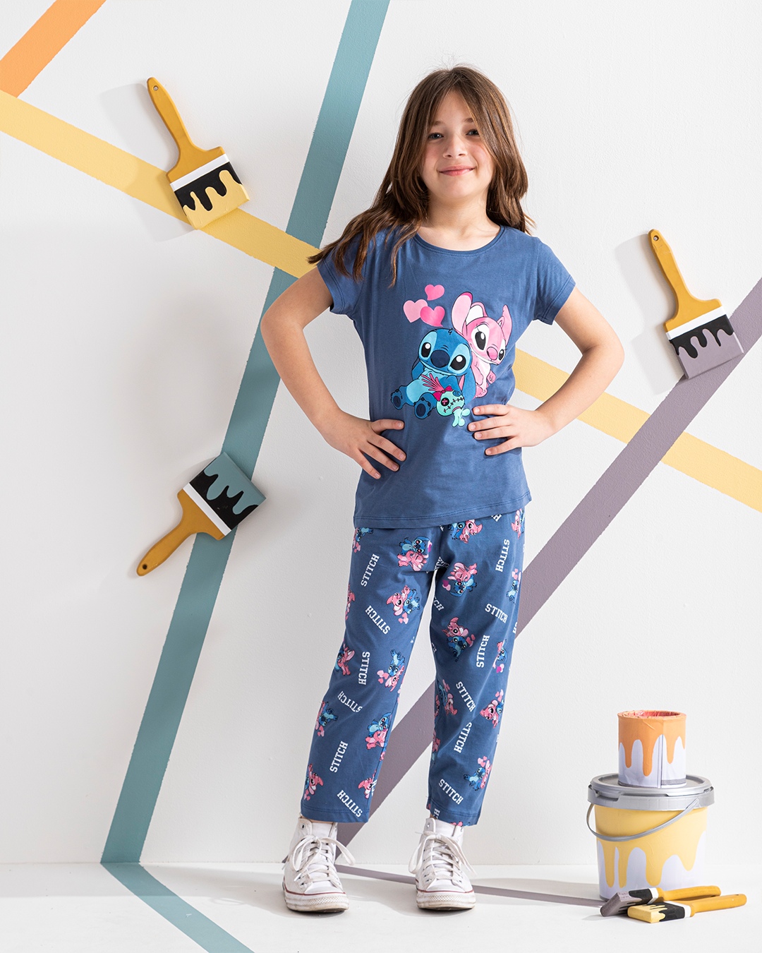 My girls' pajamas, half sleeves, pintacore stitch