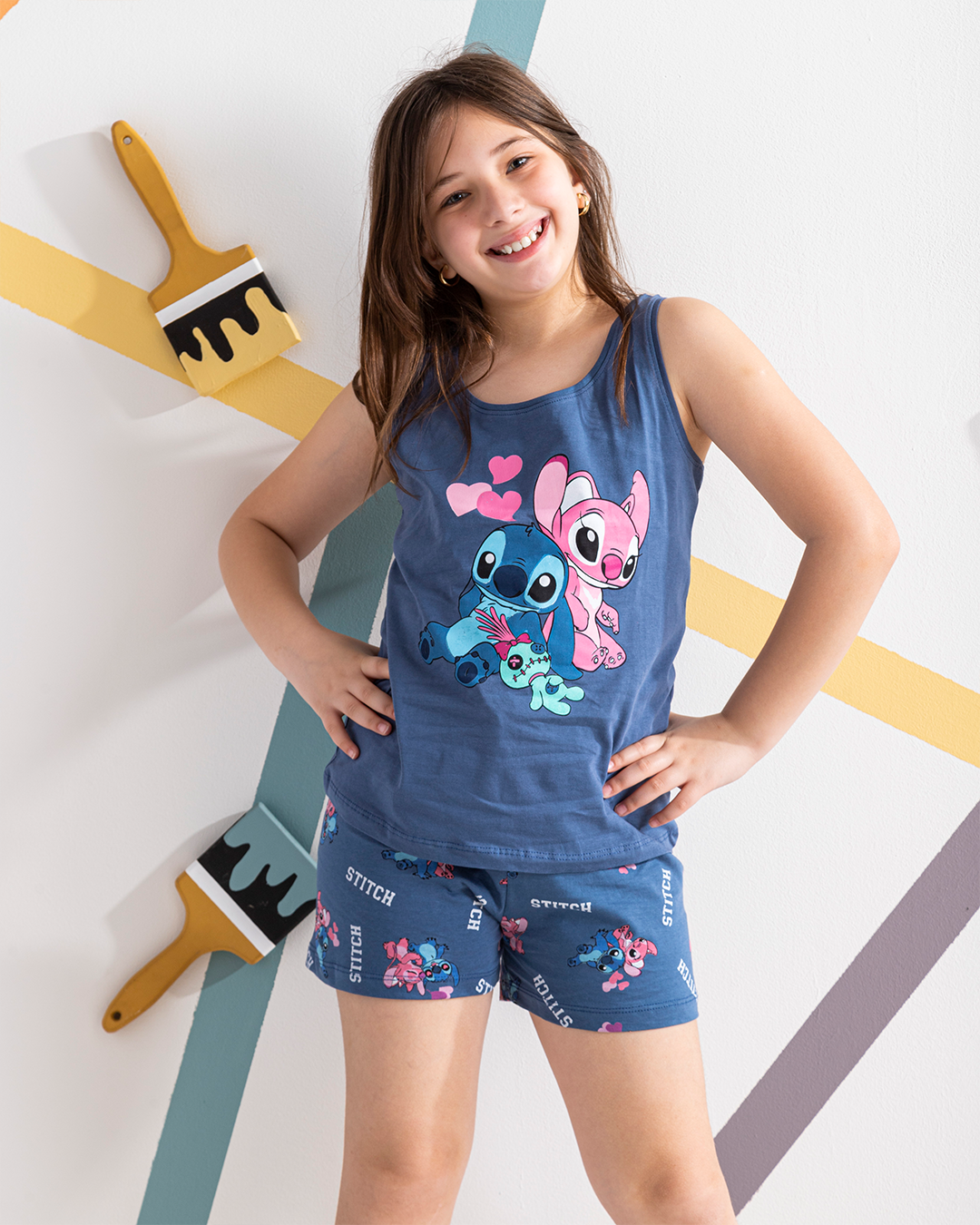 Girls' pajamas, cut shorts, stitch