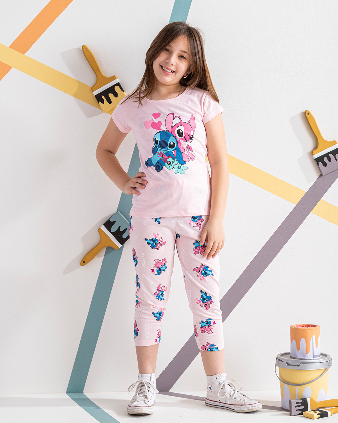 My girls' pajamas, half sleeves, pintacore stitch
