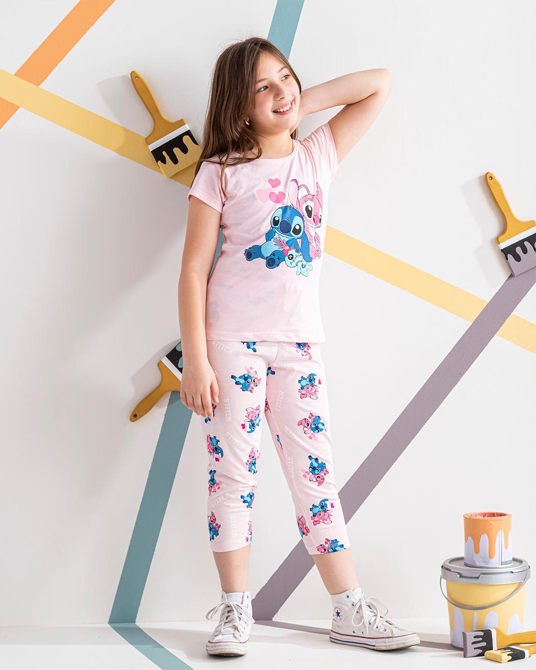 My girls' pajamas, half sleeves, pintacore stitch