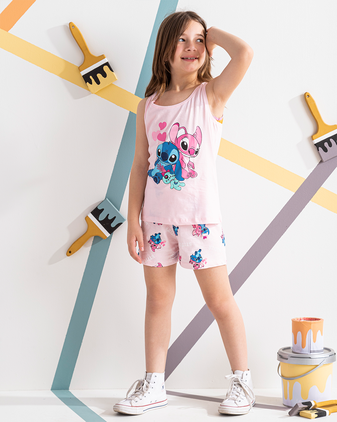 Girls' pajamas, cut shorts, stitch