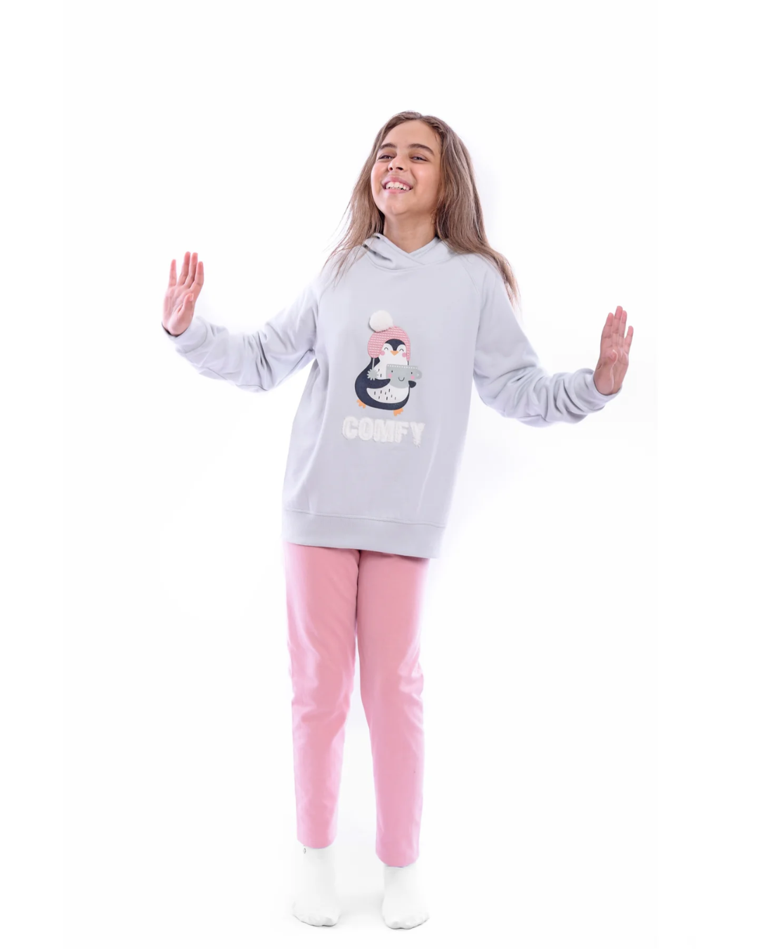 Comfy بيجامه بناتي تيشيرت بالكبيشون+بنطلون مطبوع