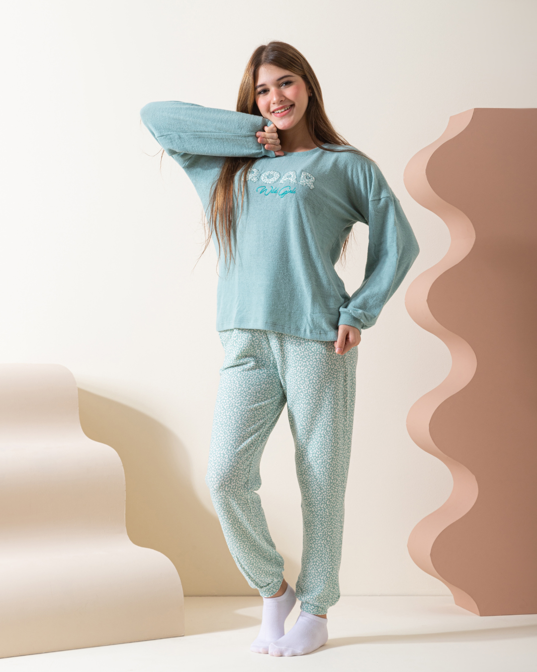 Roar بيجاما بناتي كم طويل خامة ثرمال