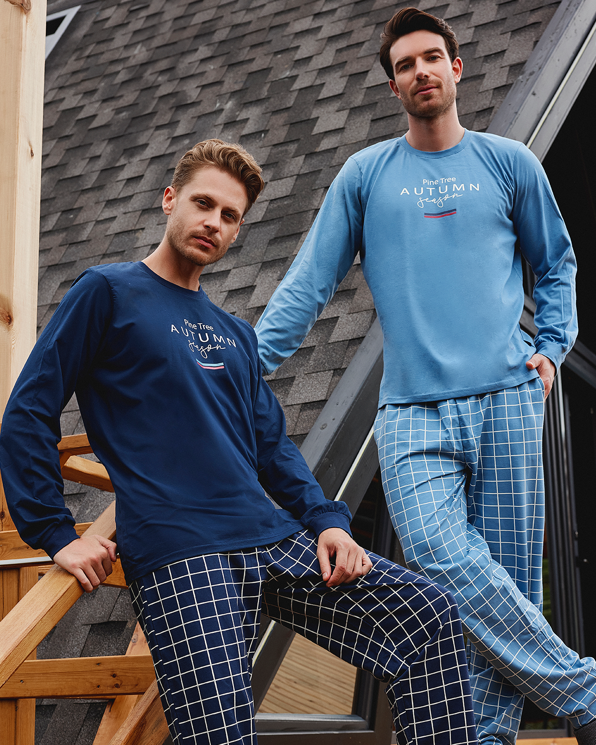Pine tree autumn season men's long sleeve pajamas, Melton