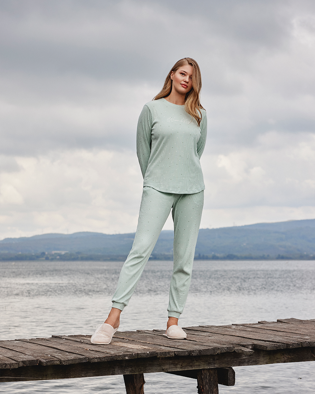 Warm nights womens' long sleeve ribbed jacquard pajamas