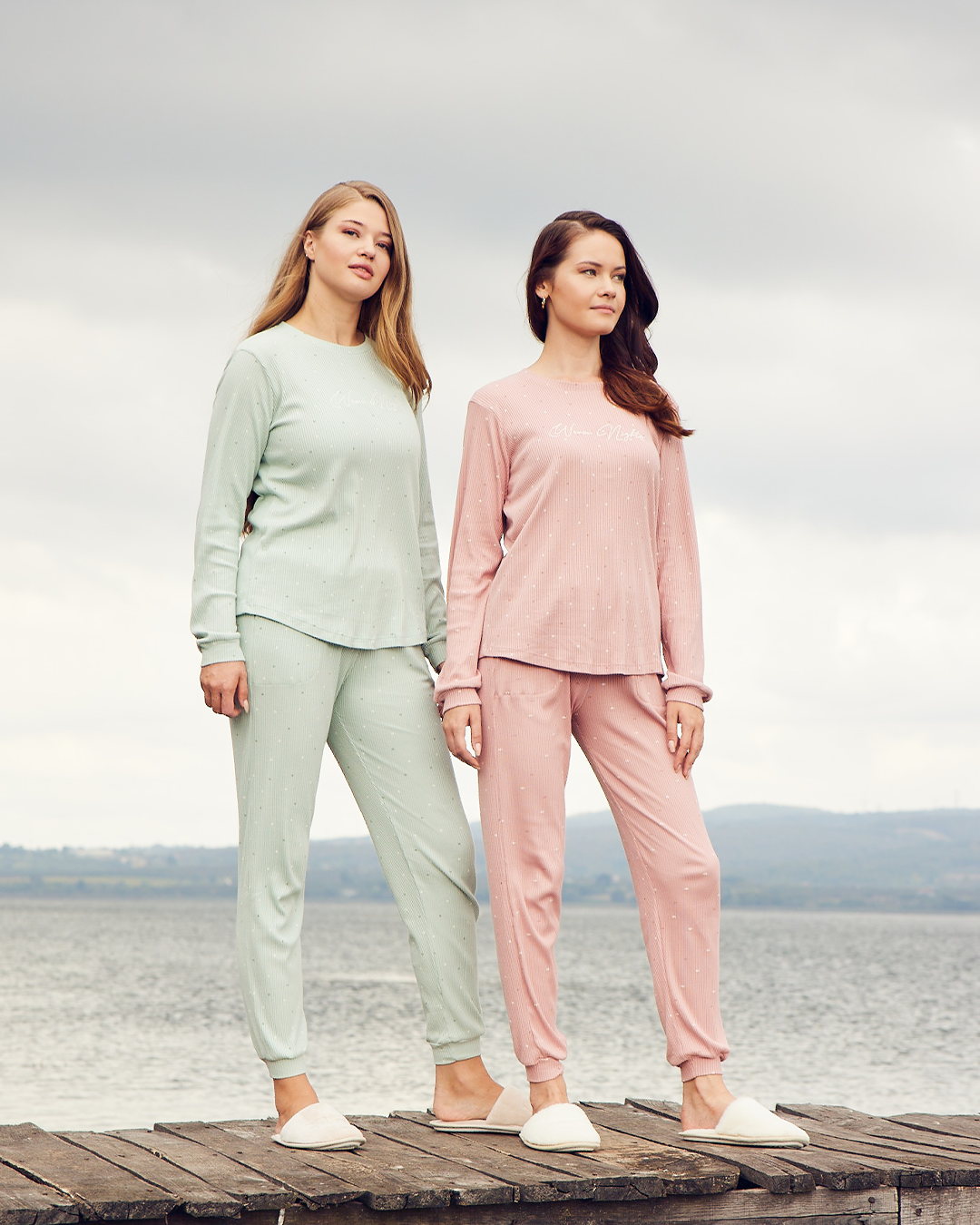 Warm nights womens' long sleeve ribbed jacquard pajamas