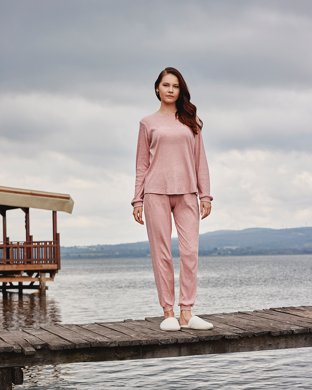 Warm nights womens' long sleeve ribbed jacquard pajamas