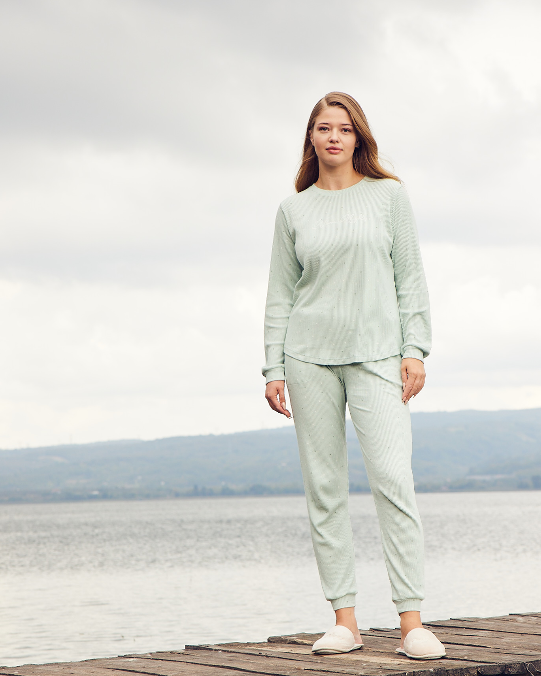 Warm nights womens' long sleeve ribbed jacquard pajamas