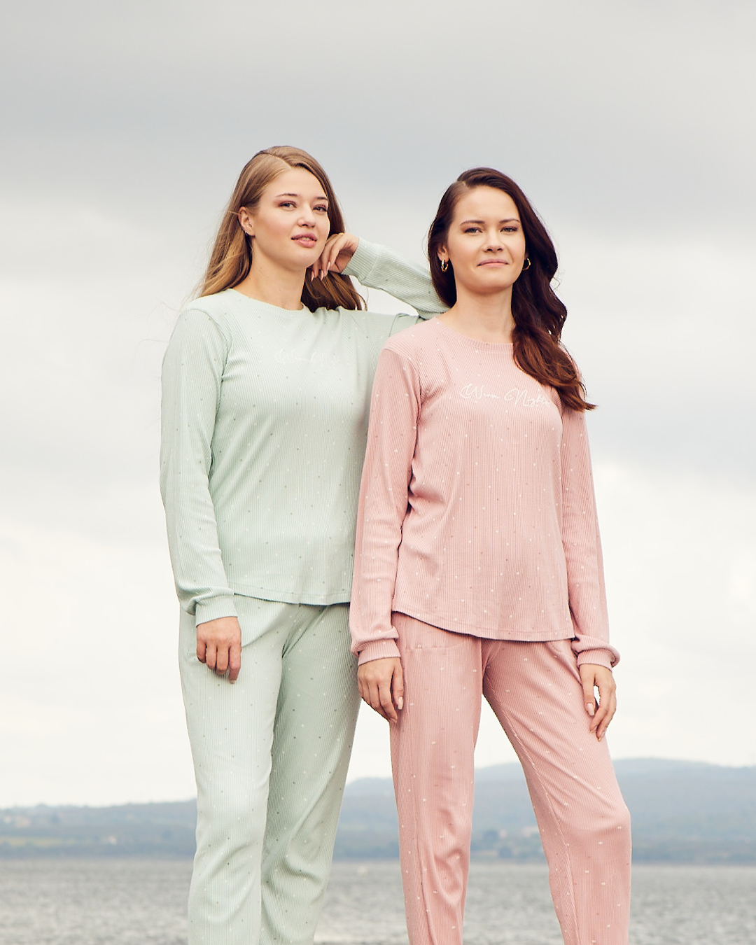 Warm nights womens' long sleeve ribbed jacquard pajamas