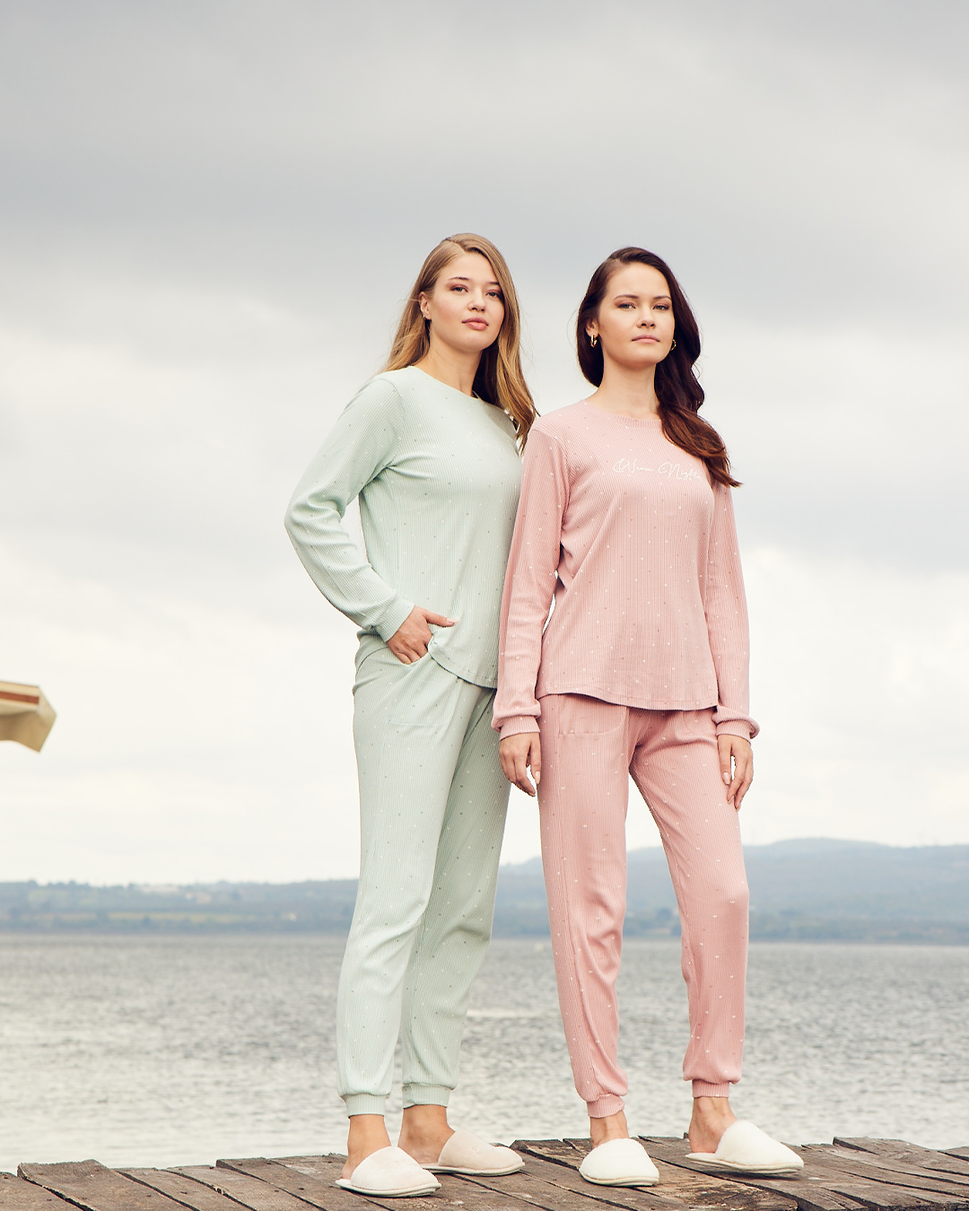 Warm nights womens' long sleeve ribbed jacquard pajamas