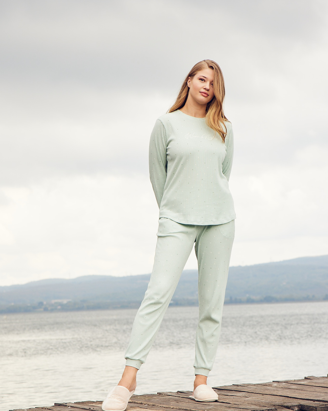 Warm nights womens' long sleeve ribbed jacquard pajamas