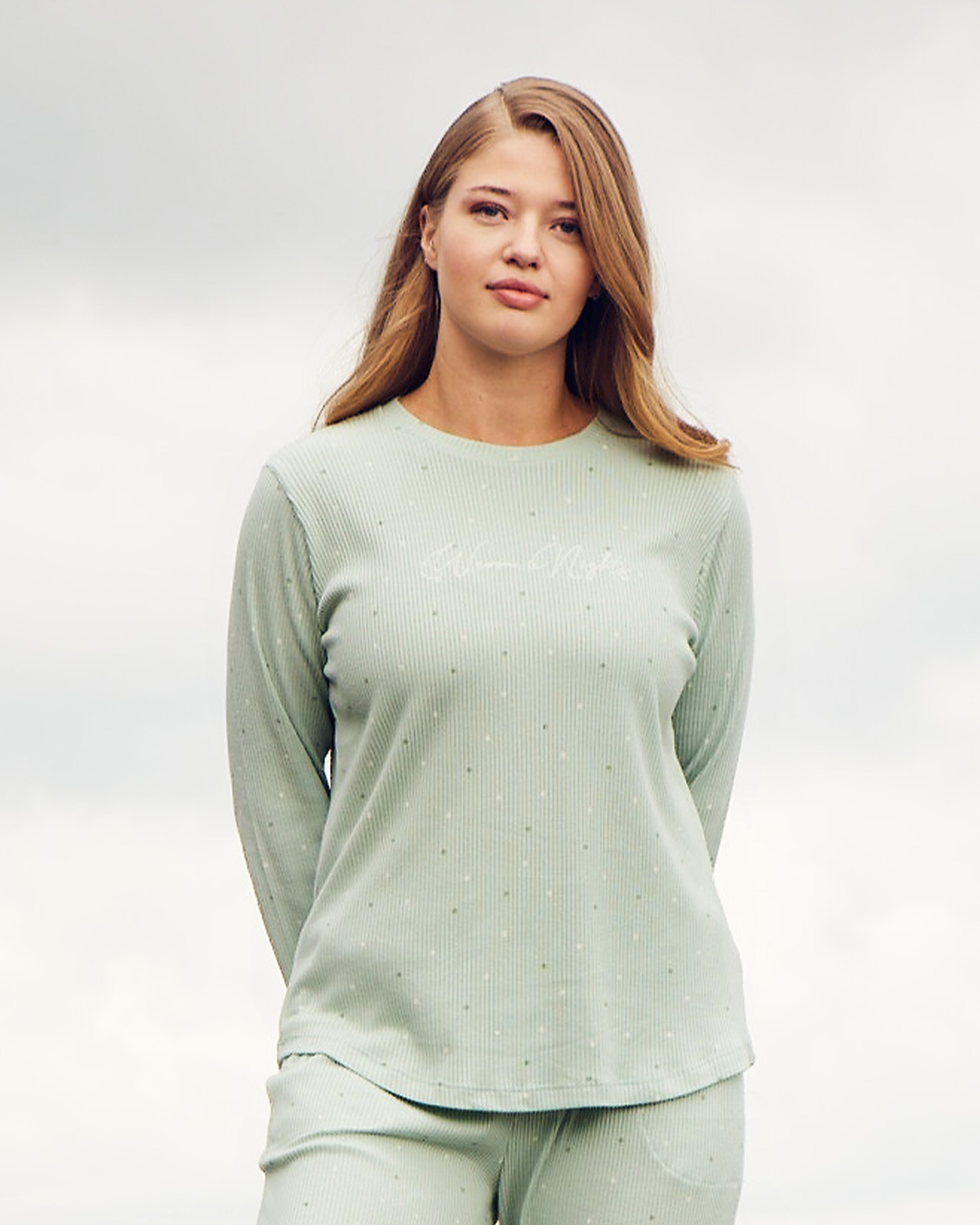 Warm nights womens' long sleeve ribbed jacquard pajamas