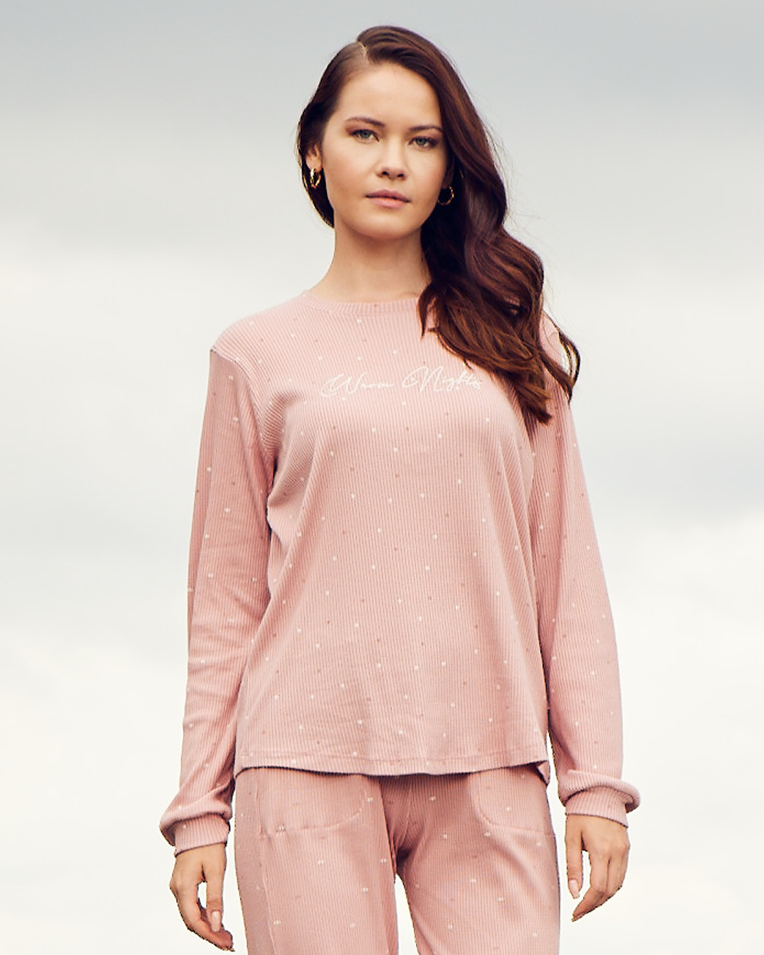 Warm nights womens' long sleeve ribbed jacquard pajamas