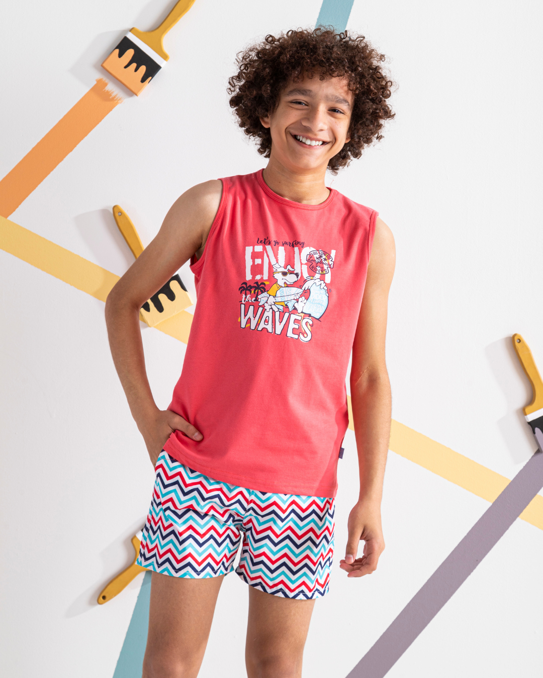 Enjoy Waves تيشرت اولادي كت قطن 100%