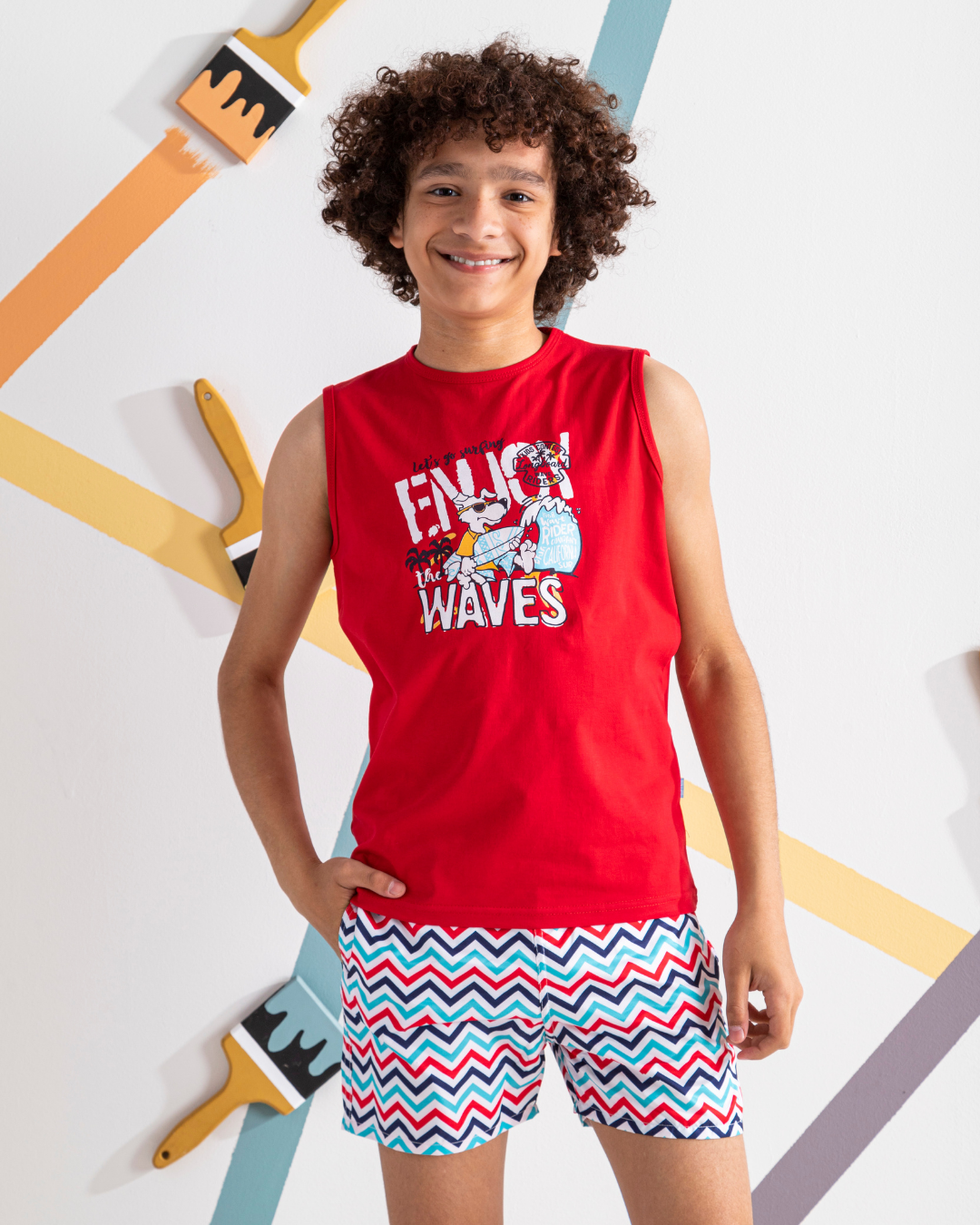 Enjoy Waves تيشرت اولادي كت قطن 100%