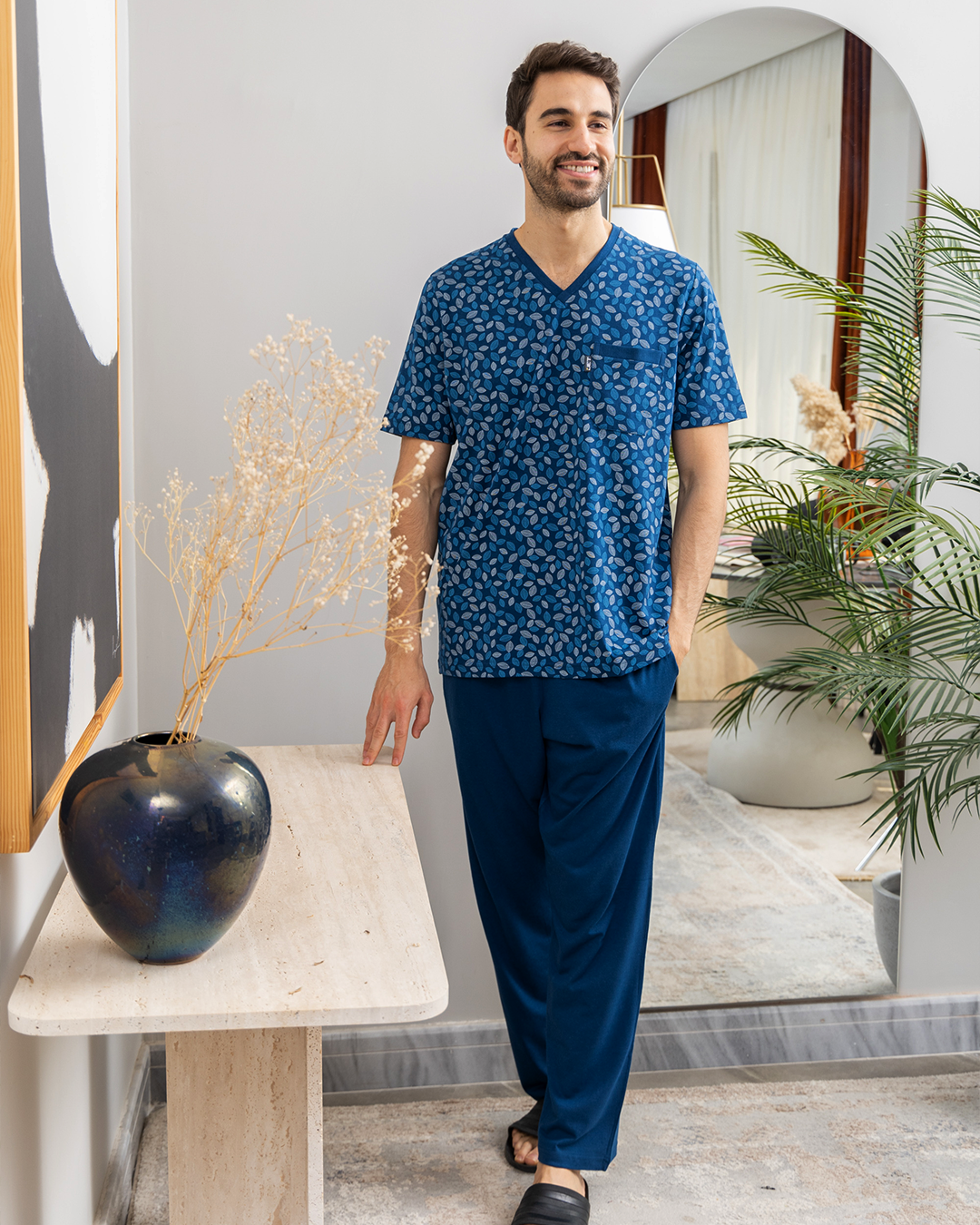 بنطلون جيب صدر ببنده V بيجامه رجالي