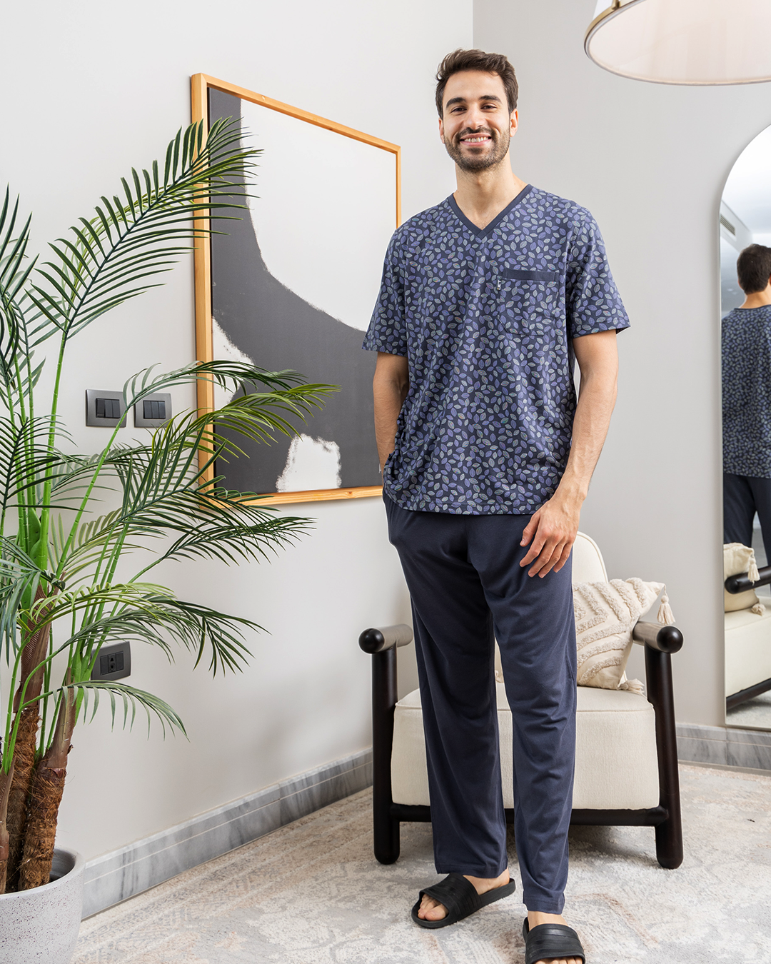 بنطلون جيب صدر ببنده V بيجامه رجالي