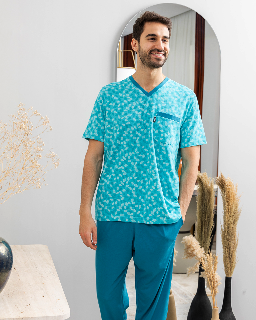 بنطلون جيب صدر ببنده V بيجامه رجالي