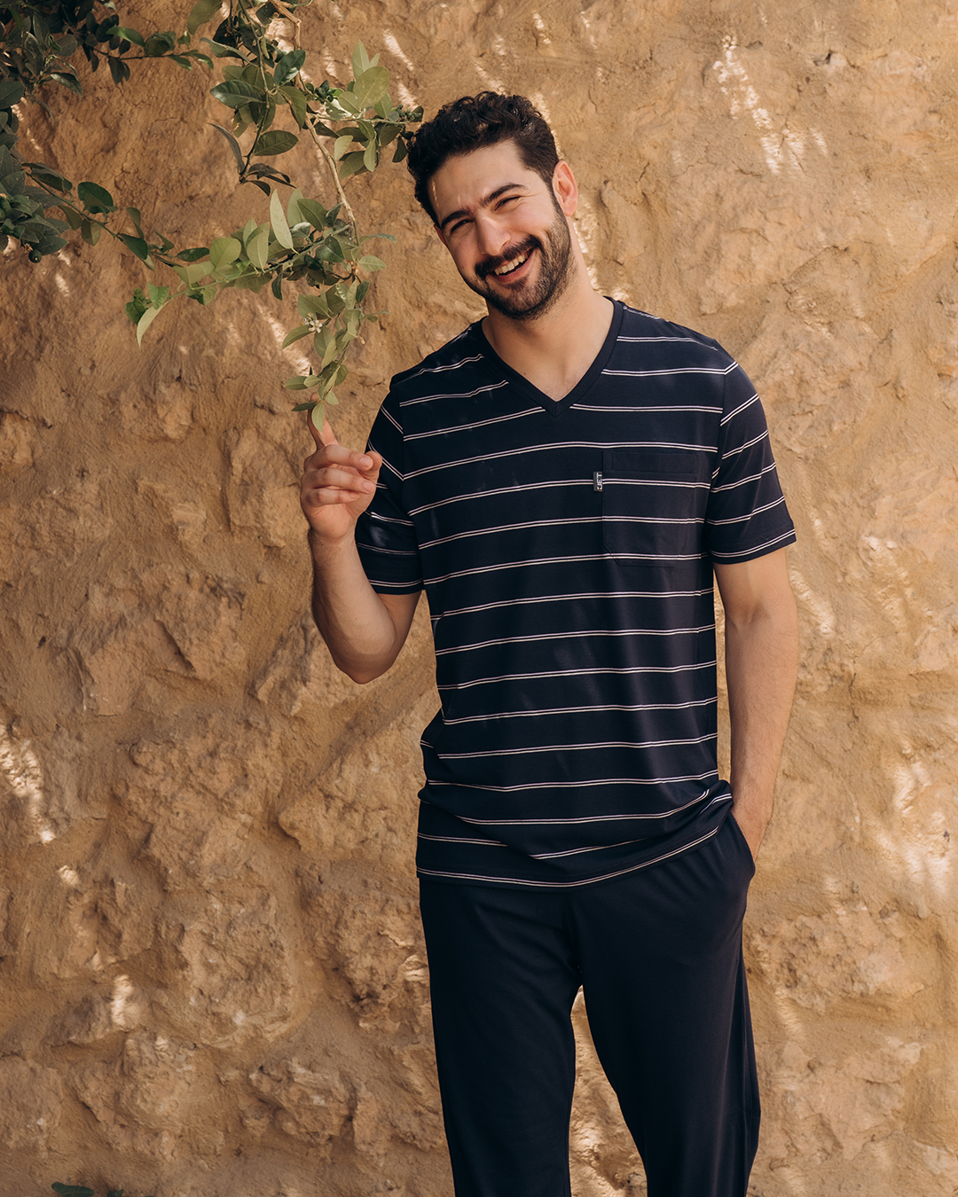 مقلم عرض جيب بنطلون V بيجامه رجالي