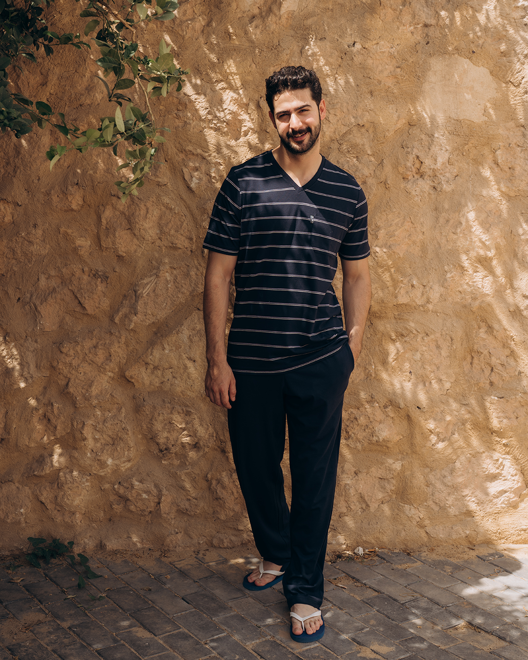 مقلم عرض جيب بنطلون V بيجامه رجالي