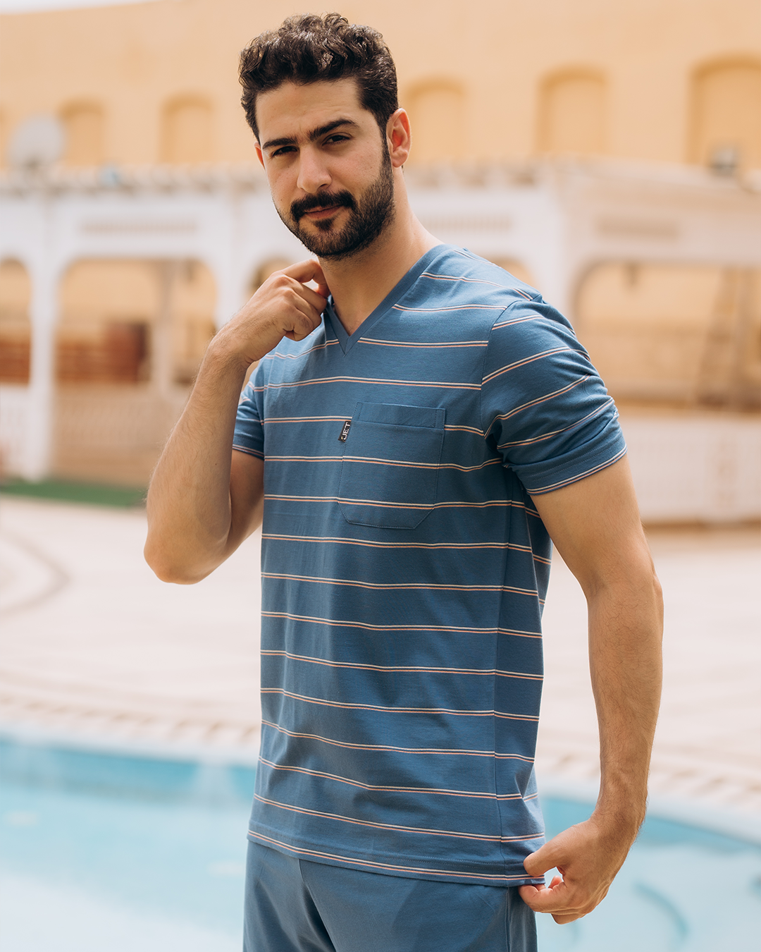 مقلم عرض جيب بنطلون V بيجامه رجالي