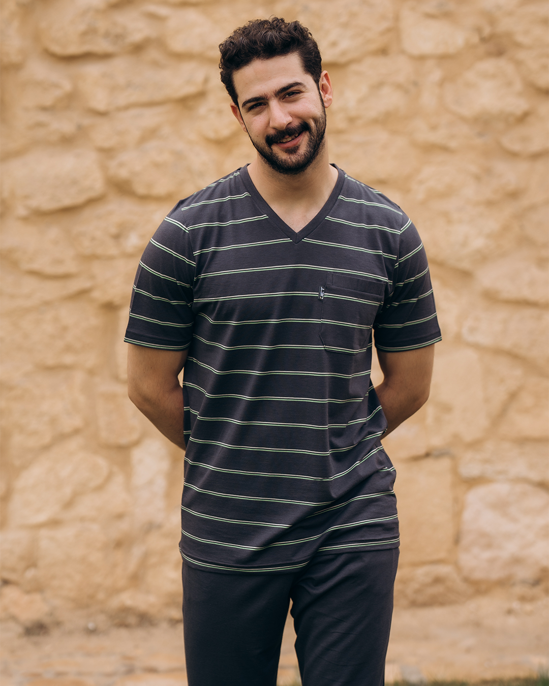 مقلم عرض جيب بنطلون V بيجامه رجالي