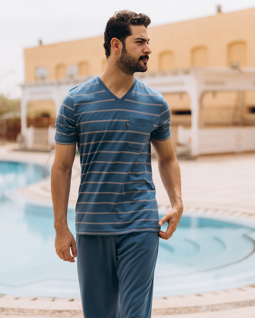 مقلم عرض جيب بنطلون V بيجامه رجالي