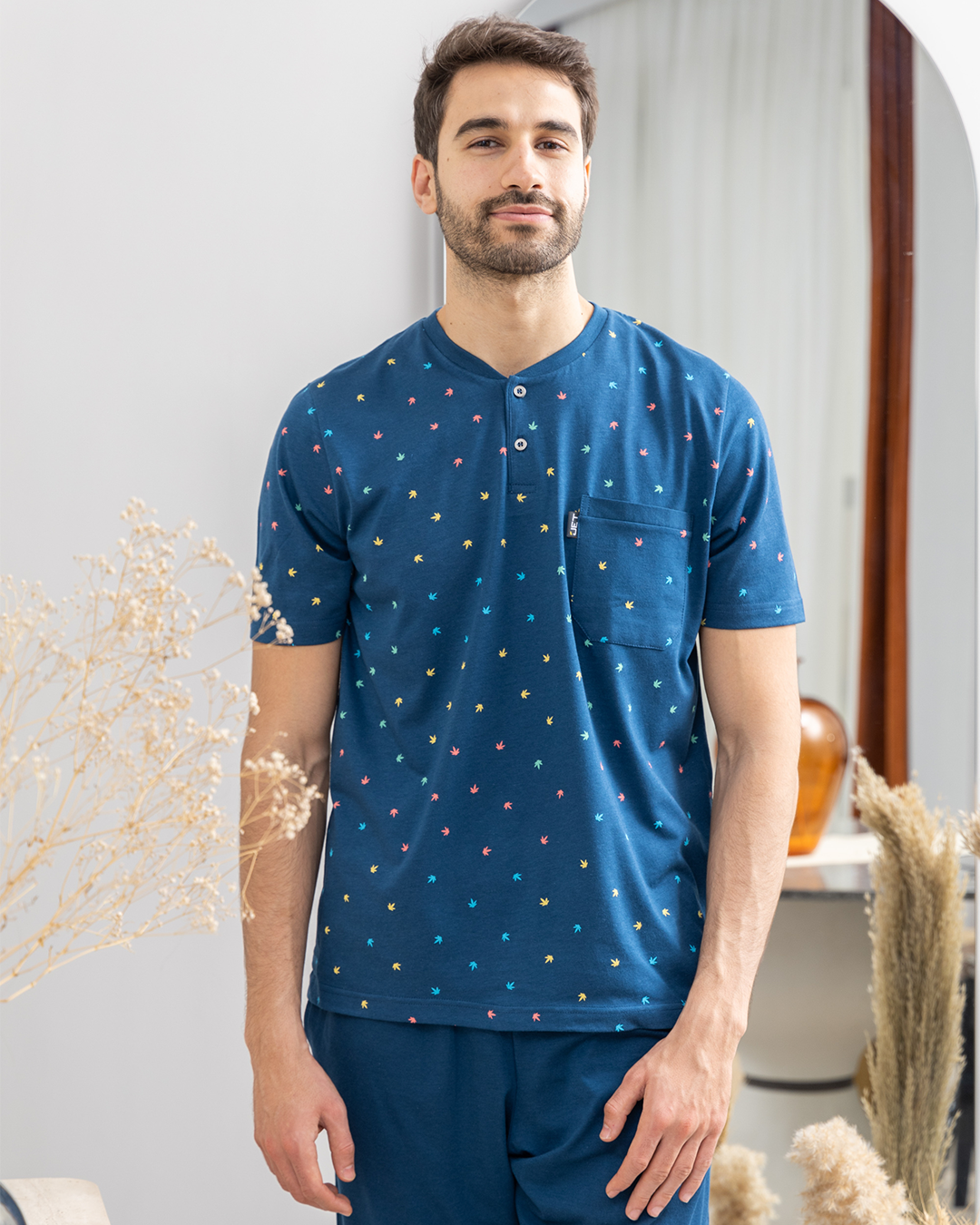 بيجامه رجالي راوند برزاير بنطلون جيب عالصدر ببنده