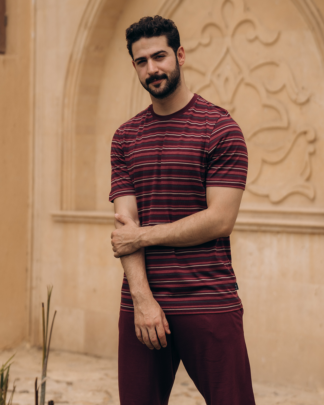 بيجامه رجالي راوند مقلمه شورت ساده