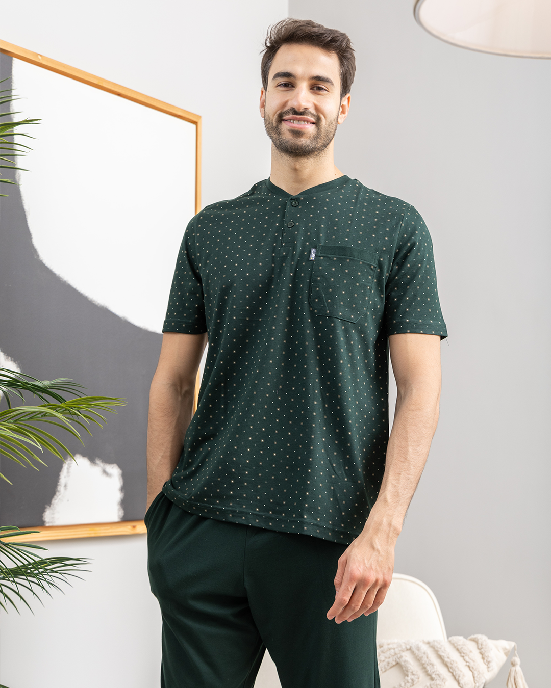 بيجامه رجالي راوند زراير طباعه مربعات بنطلون ساده