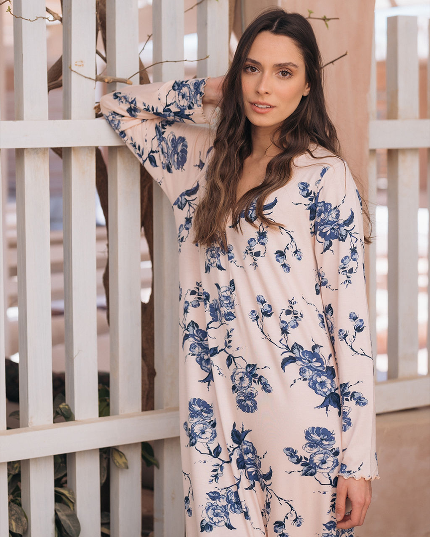 كم طويل ورد V قميص حريمي