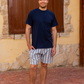 Men's half-sleeve pajamas and wide striped shorts