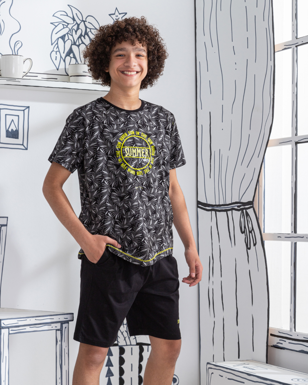 Summer vibes Junior boys' pajamas, half sleeves and cotton shorts