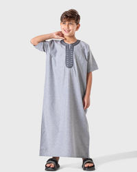 Boys' Jalabiya Half Sleeve Plain Embroidered