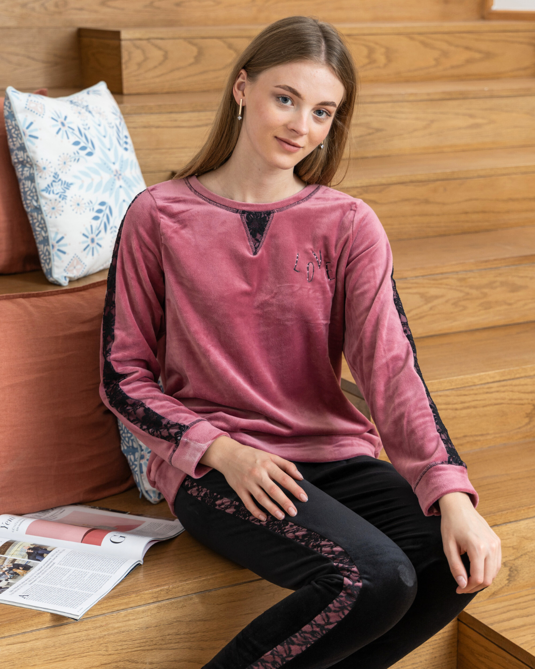 love women's pajamas plush lace embroidery word