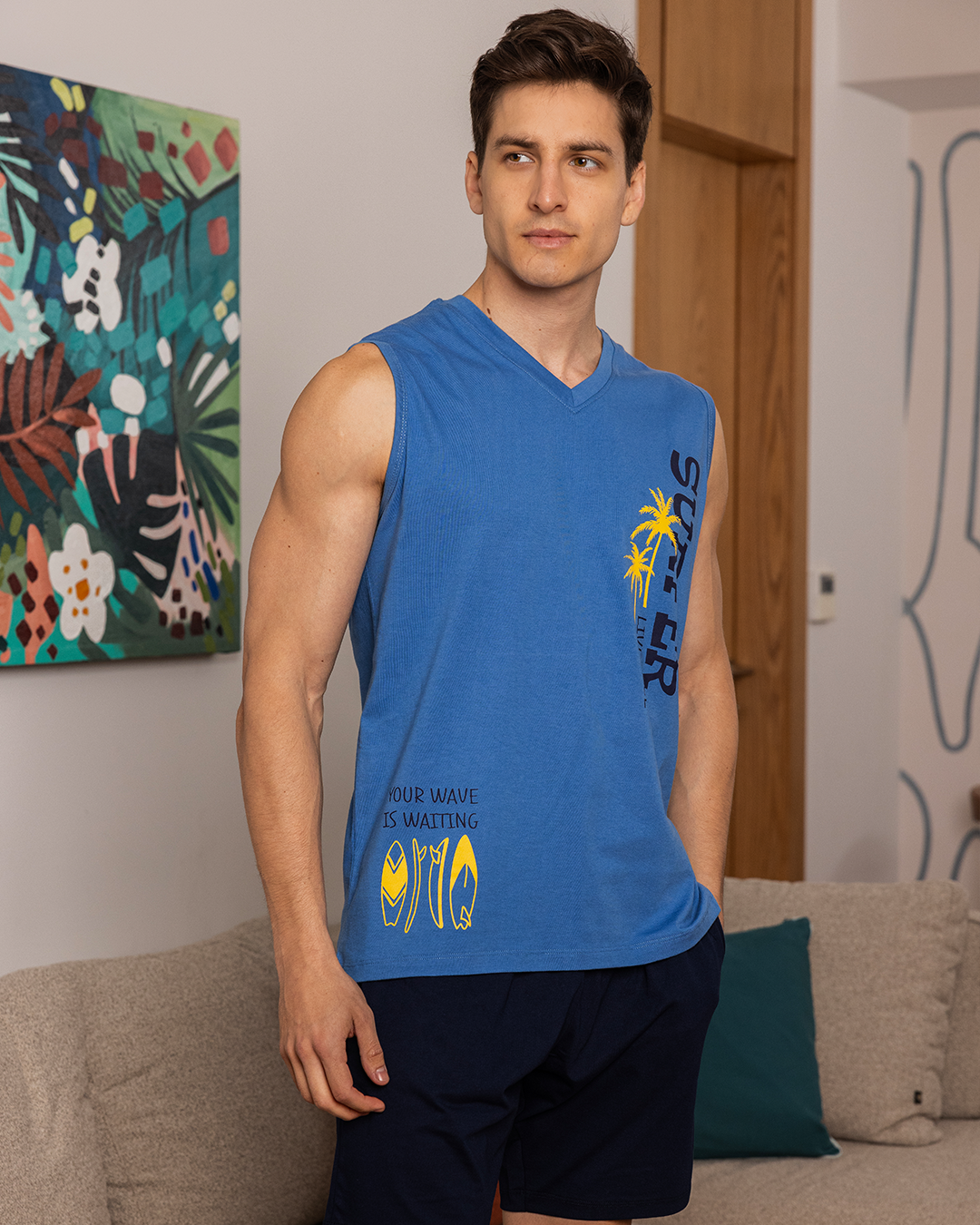 Surfer V-neck shorts, men's pajama sets