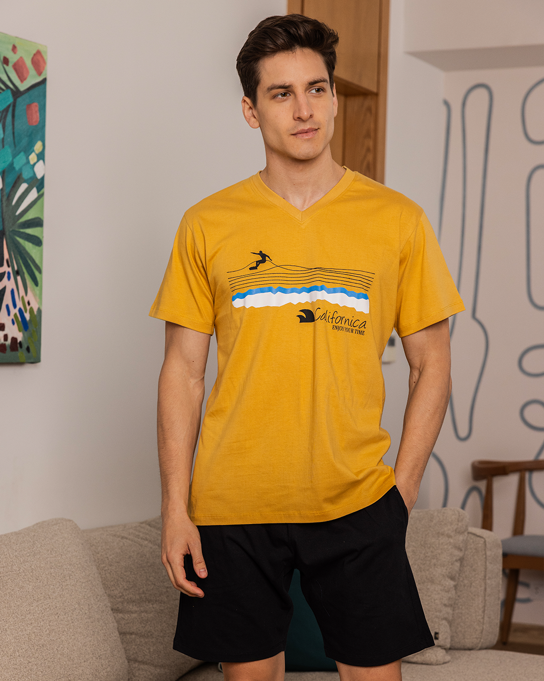 شورت california طق V بيجامه رجالي نص كم