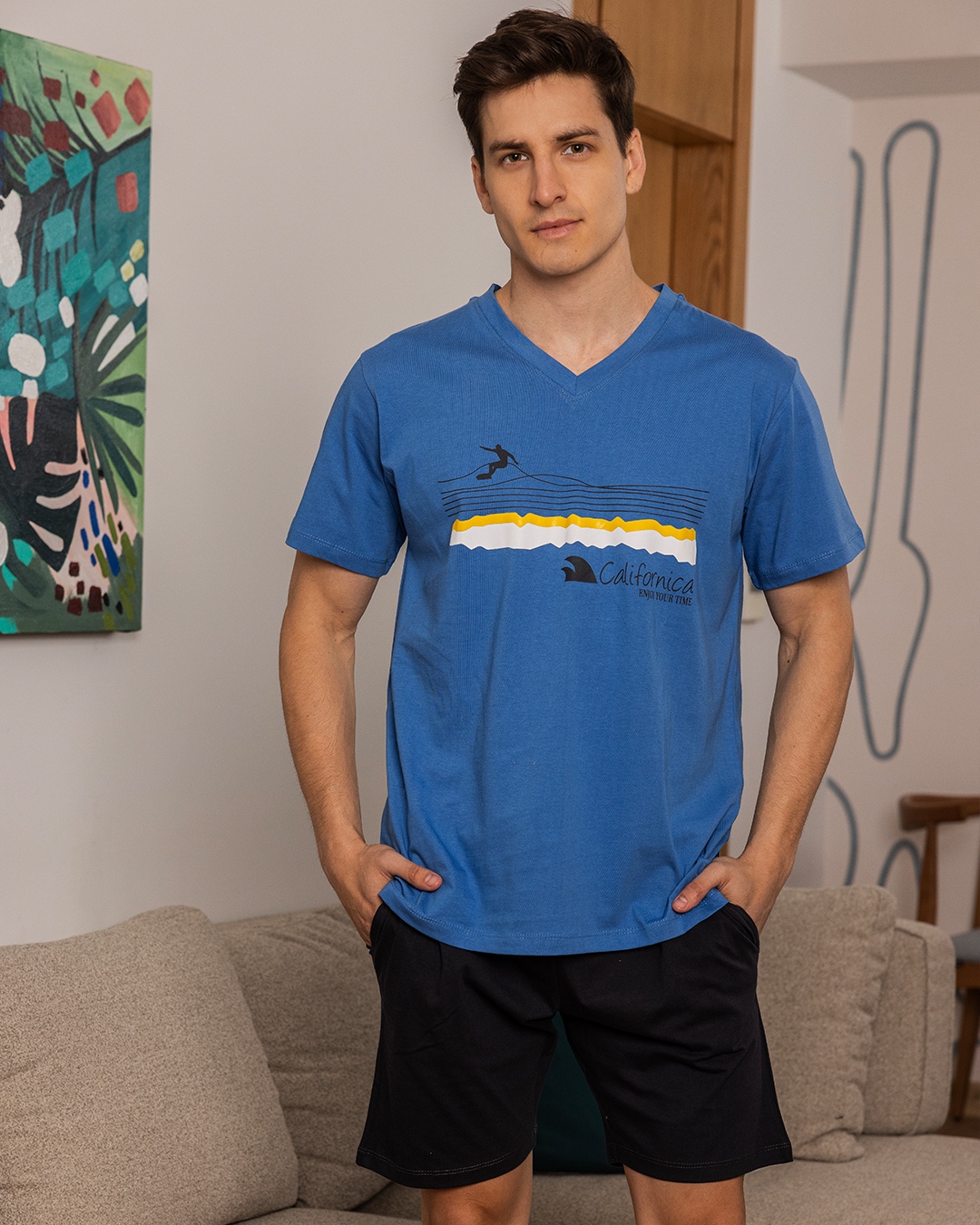 شورت california طق V بيجامه رجالي نص كم