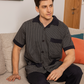 Classic men's pajamas with open half-sleeve buttons and diamond trousers
