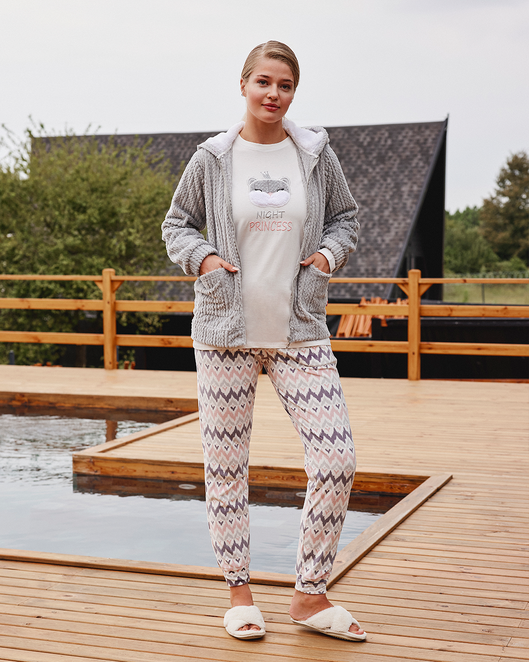 Night Princess بيجاما حريمي 3 قطع بولار فقطيفة بوليستر