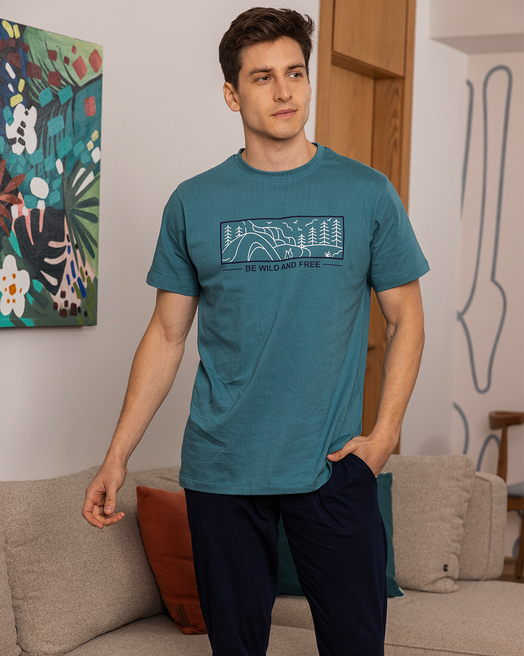 Be Wild men's pajama pants with half sleeves